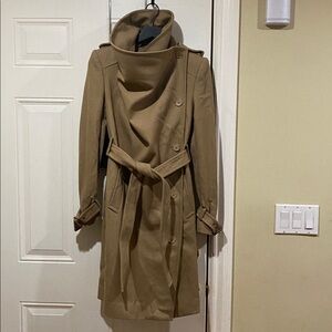 New BCBG Maxazria BCBGmaxazria Camel Wrap Drape Coat trench coat wool cashmere